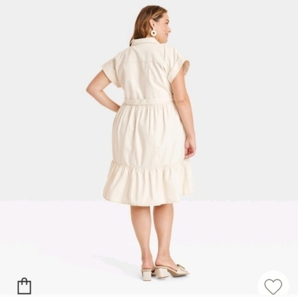 Ava & Viv Short Sleeve Denim Tiered Midi A-Line Dress - Cream Women's - Picture 2 of 6